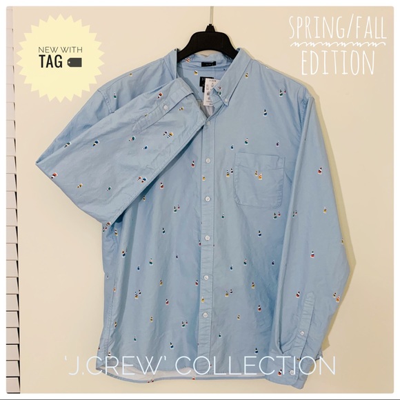 ⛵ (NWT) J. CREW Light Blue Patterned Casual Button Down Shirt